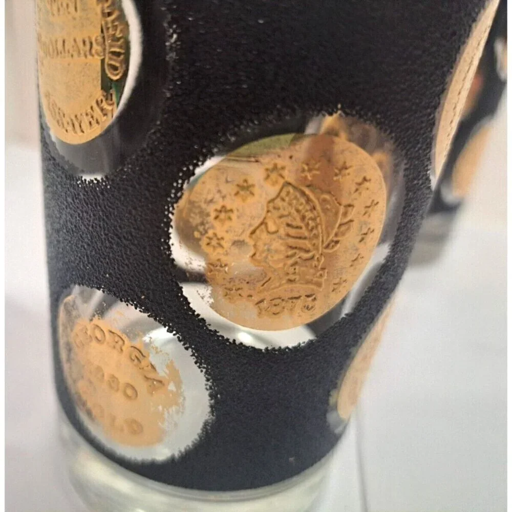 Vintage Libbey Gold Coin Black Textured MCM Set Of 2 Highball Glasses FLAW